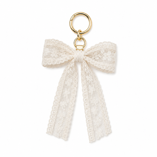 Embroidered Lace Bow bag charm